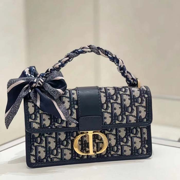 Dior Women CD 30 Montaigne East-West Bag Chain Blue Oblique Jacquard