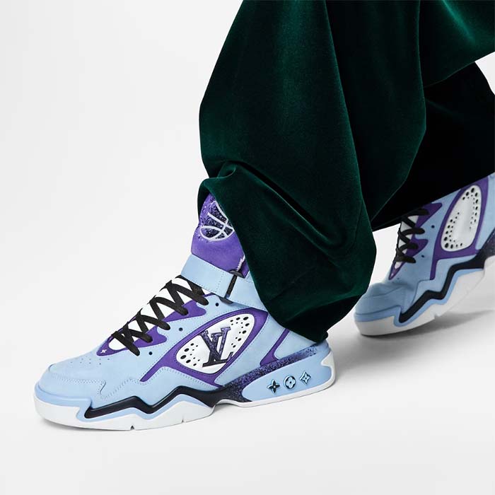 Louis Vuitton LV Unisex Trainer 2.0 Sneaker Boot Blue Suede Calf Leather