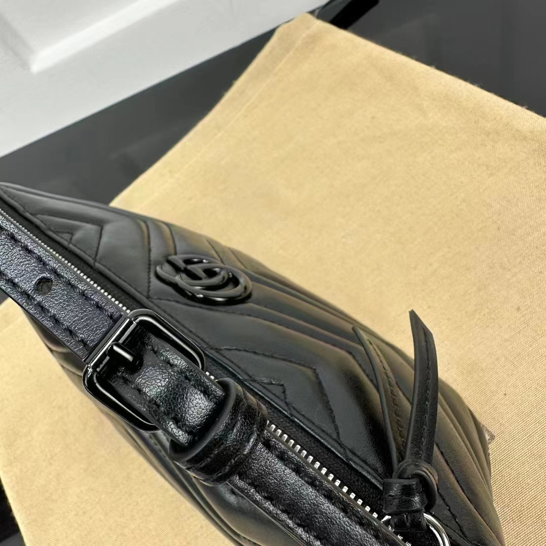 Gucci Women GG Marmont Shoulder Bag Black Matelassé Chevron Leather