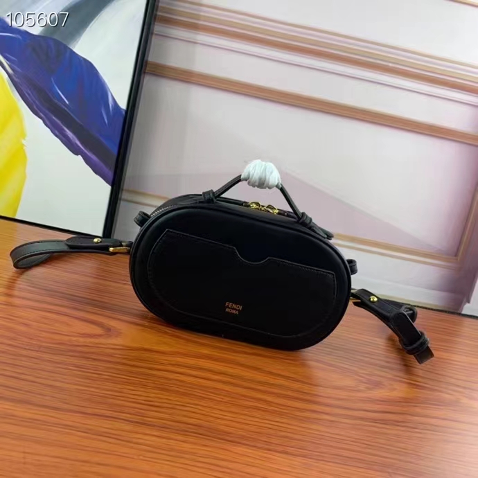 Fendi Women FF O’Lock Mini Camera Case Black Leather Mini Bag
