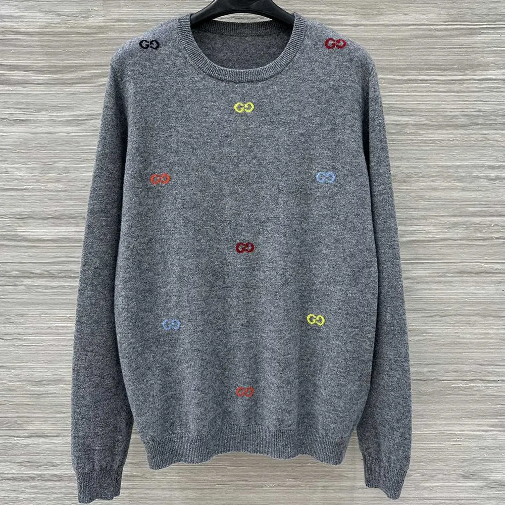 Gucci Men Fine Cashmere Sweater with Intarsia Grey 833668XKEYH