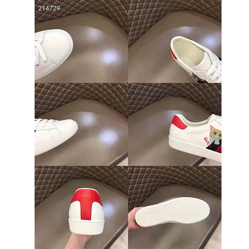 Gucci GG Unisex Ace Sneaker Cat Green Red Web Gucci Cat Embroidery