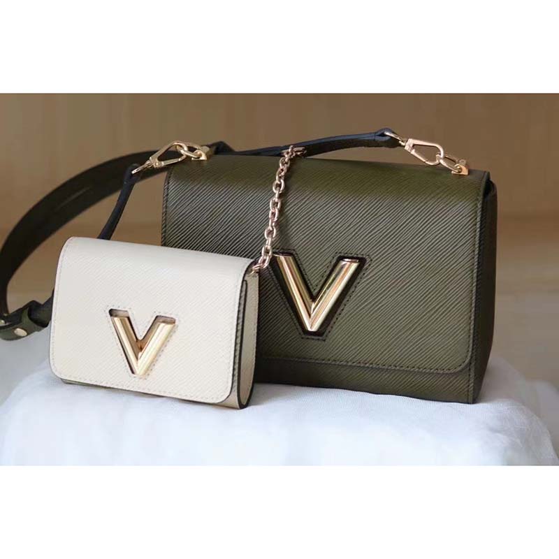 Louis Vuitton LV Women Twist MM Handbag Green White Epi Grained Cowhide Leather