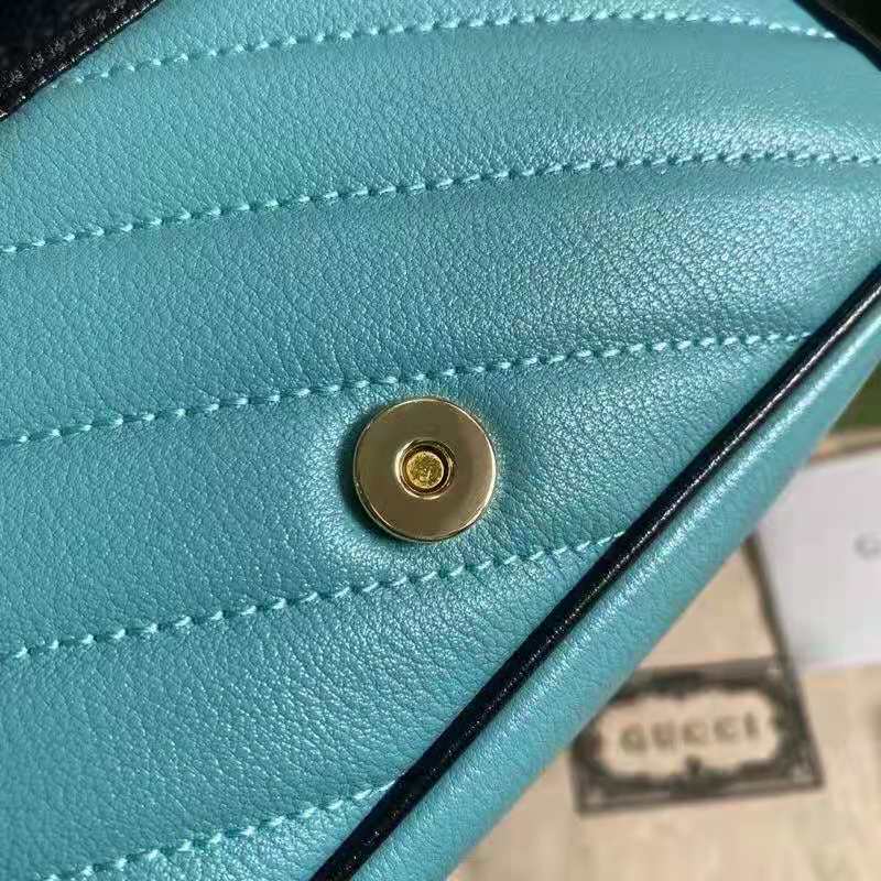 Gucci GG Women Online Exclusive GG Marmont Mini Bag Butter Light Blue Diagonal Matelassé Leather