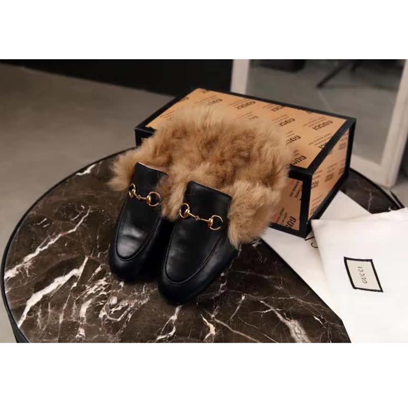 Gucci GG 2015 Re-Edition Women’s Princetown Black Metal-Free Tanned Leather Flat