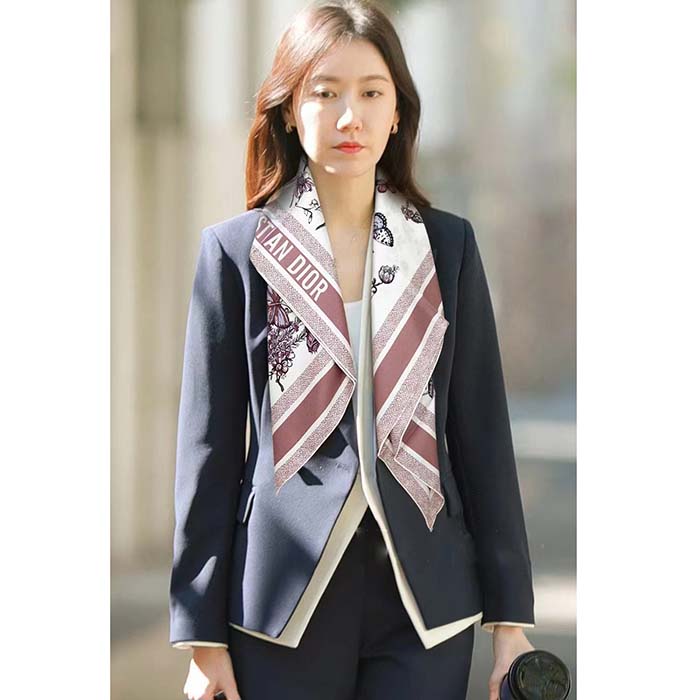 Dior Women CD Toile De Jouy Mexico 90 Square Scarf Pink Silk Twill