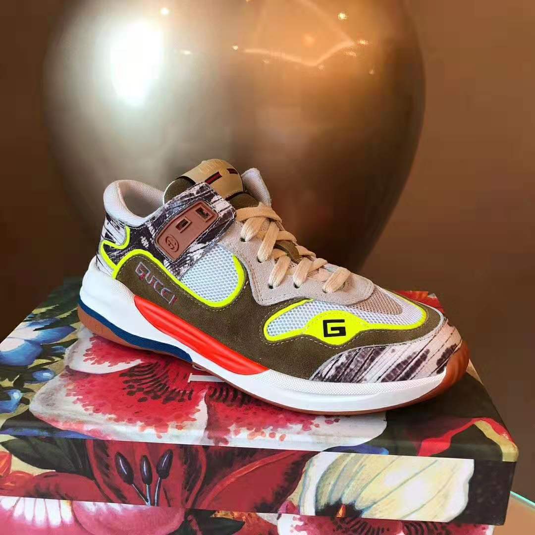 Gucci Men’s Ultrapace Sneaker in Leathers and Fabrics 3 cm Heel-Green