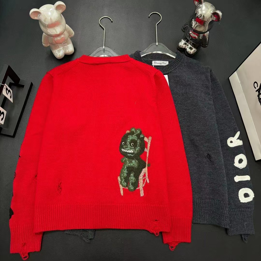 Dior Men CD Dior Otani Workshop Sweater Red Wool Cashmere Jersey