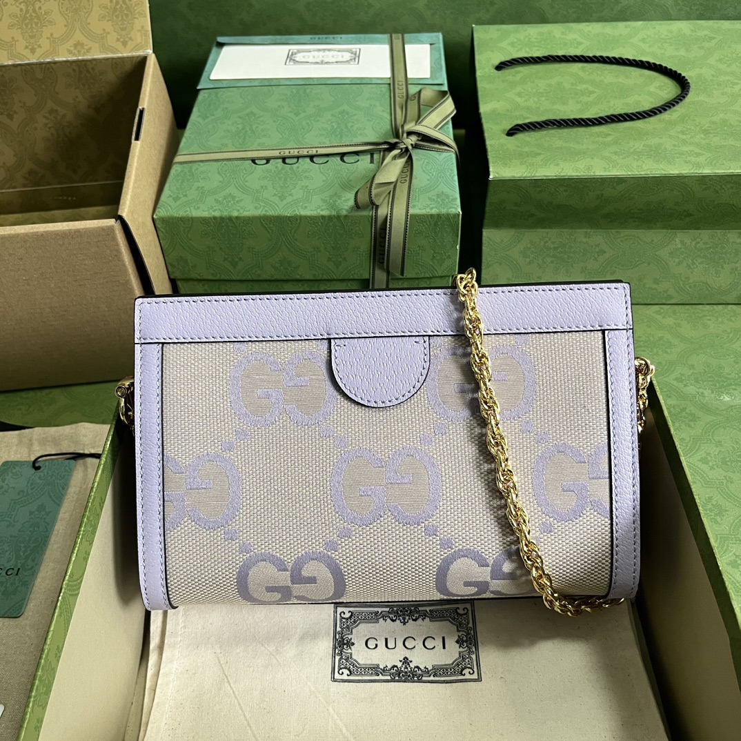 Gucci Women Ophidia Jumbo GG Small Shoulder Bag Camel Lilac Canvas Leather