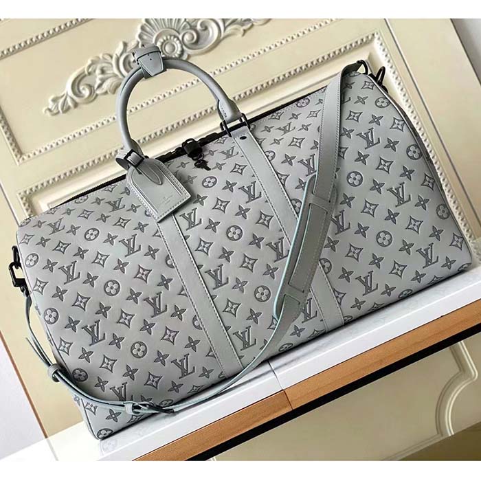 Louis Vuitton LV Unisex Keepall Bandoulière 50 Bag Anthracite Gray Monogram Shadow Calf Leather