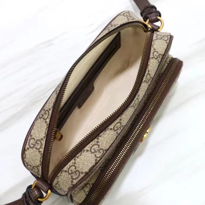 Gucci Unisex GG Ophidia Small Messenger Bag Beige Ebony GG Supreme Canvas