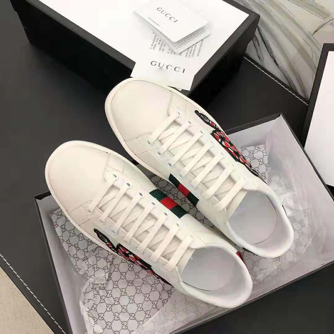 Gucci Men Ace Embroidered Sneaker with Embroidered Kingsnake Appliqué-White