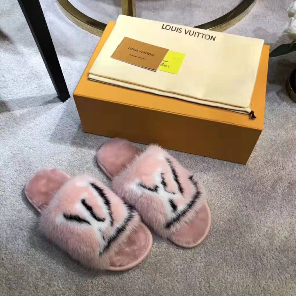 Louis Vuitton LV Women Homey Flat Mule in Mink Fur-Pink