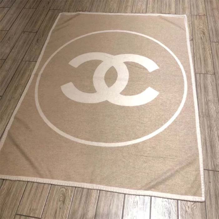 Chanel Unisex CC Cotton Wool Tweed Beige Sandy Multifunction Blanket Scarf