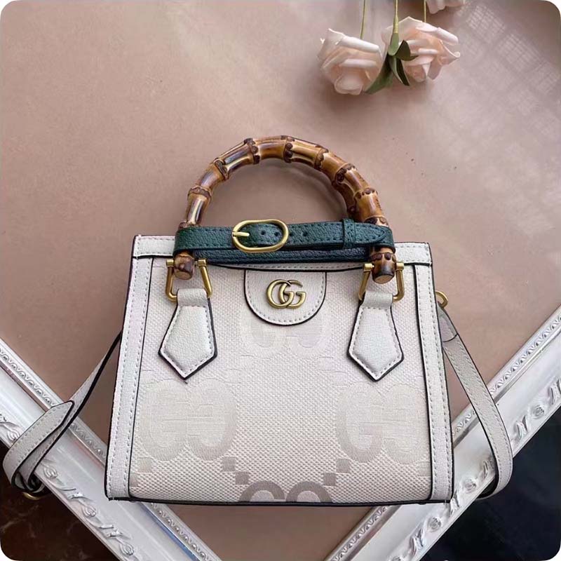 Gucci Women Diana Small Jumbo GG Tote Bag Off-White Ivory Canvas Double G