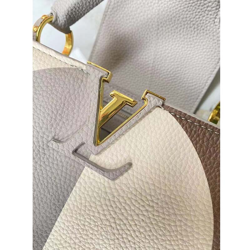 Louis Vuitton LV Women Capucines BB Gray Crème Taurillon Cowhide Leather