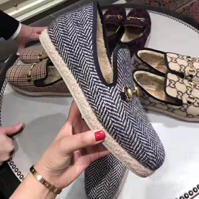 Gucci Unisex GG Herringbone Loafer in Blue and White Herringbone