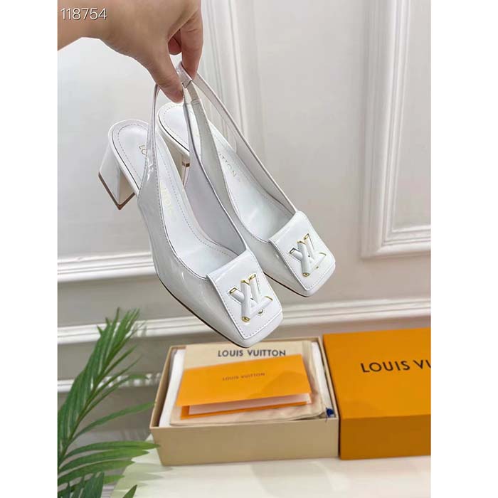Louis Vuitton LV Women Shake Slingback Pump White Patent Calf Leather Lambskin 5.5 Cm Heel