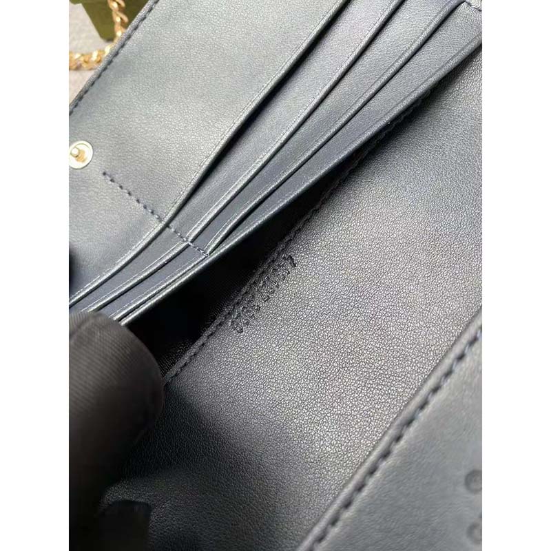 Gucci Women GG Wallet Chain Light Blue GG Leather Dark Blue Double G