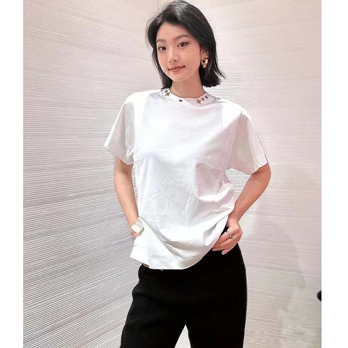 Louis Vuitton Women LV Side Strap T-Shirt Cotton White Regular Fit