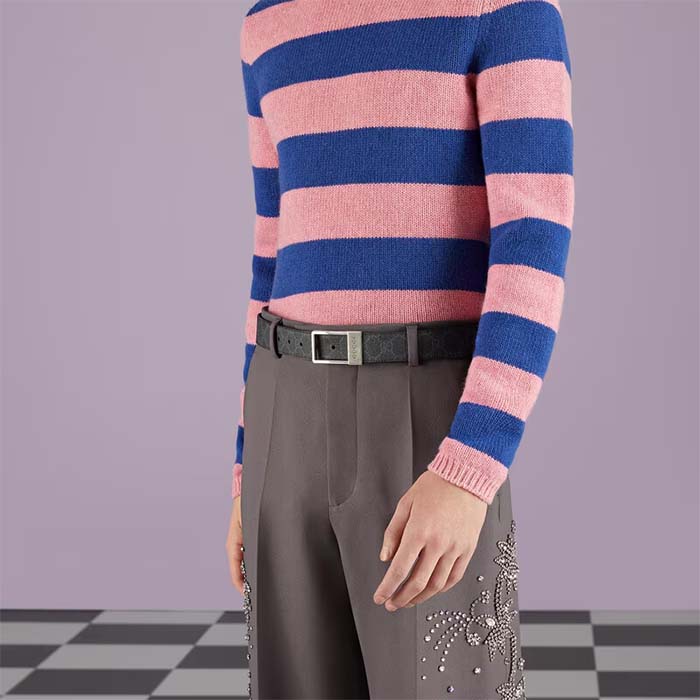 Gucci Unisex Belt Rectangular Buckle Black GG Supreme Canvas 3.6 CM Width