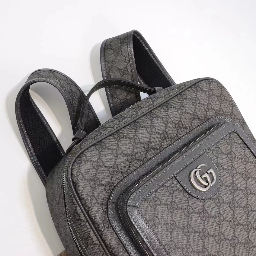 Gucci Unisex Ophidia GG Medium Backpack Grey Black GG Supreme Canvas Double G
