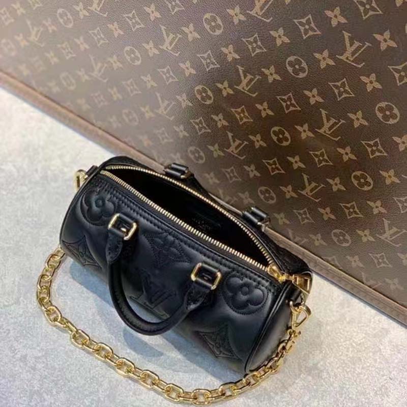 Louis Vuitton LV Women Papillon BB Handbag Black Quilted Embroidered Smooth Calf