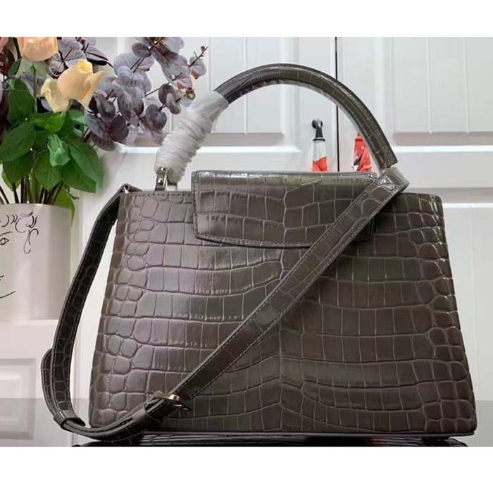 Louis Vuitton LV Women Capucines MM Handbag Grey Crocodilien Brillant Savoir Faire