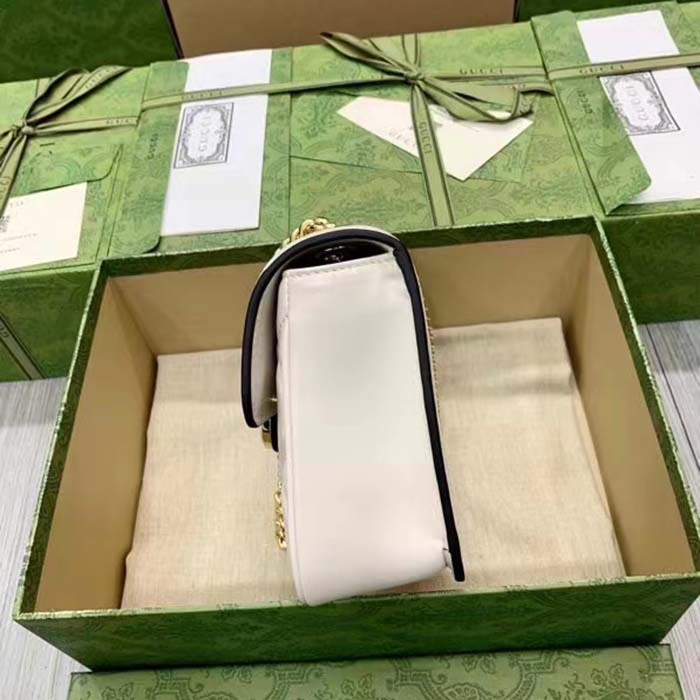 Gucci Women GG Deco Mini Shoulder Bag White Quilted Leather Interlocking G