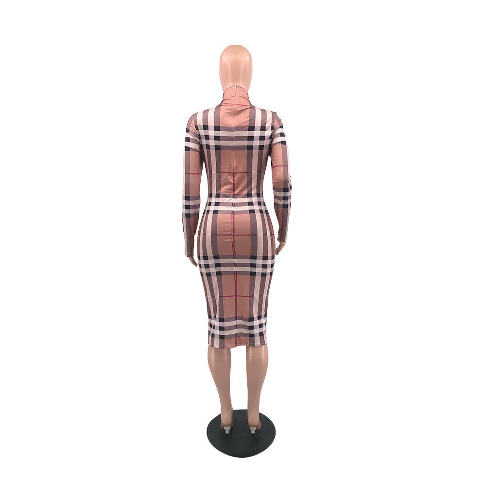 New Tight Fitting Long Sleeved High Neck Zippered Dress 1024010907