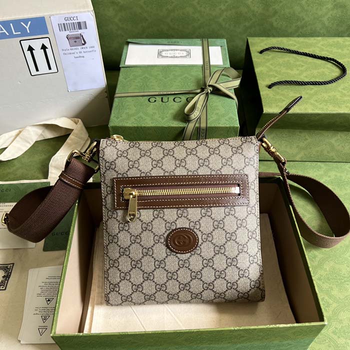 Gucci Unisex GG Supreme Messenger Bag Beige Ebony GG Supreme Canvas