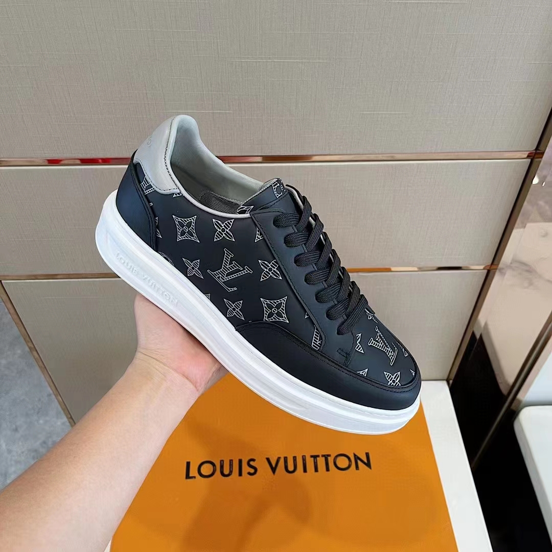 Louis Vuitton Unisex Beverly Hills Sneaker Black Monogram-Printed Calf Leather Rubber Outsole
