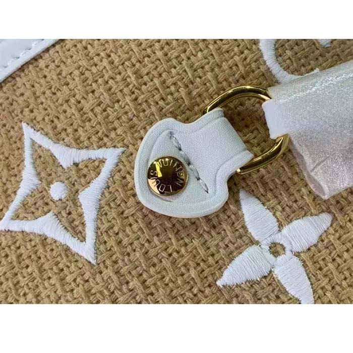 Louis Vuitton LV Unisex Neverfull MM Beige Lotus Cotton Cowhide Leather