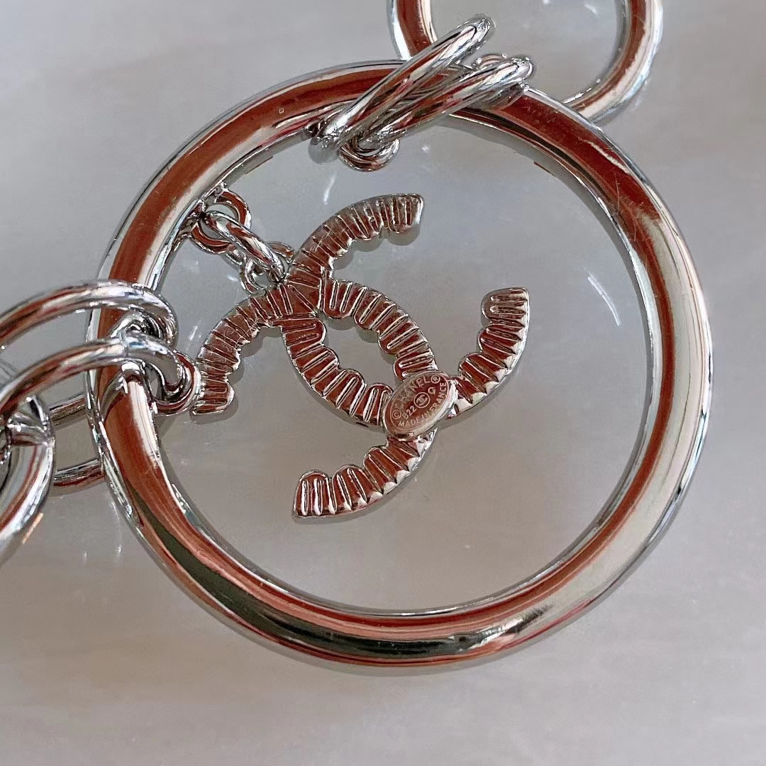 Chanel Women CC Chain Belt Metal Glass Pearls Imitation Pearls Strass Silver Pearly White Crystal