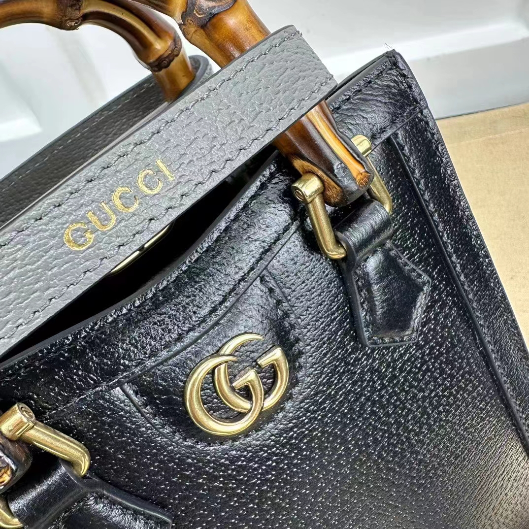 Gucci GG Women Gucci Diana Mini Tote Bag Double G Black Leather
