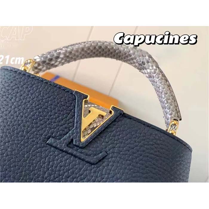 Louis Vuitton LV Women Capucines Mini Handbag Navy Taurillon Leather Python Skin