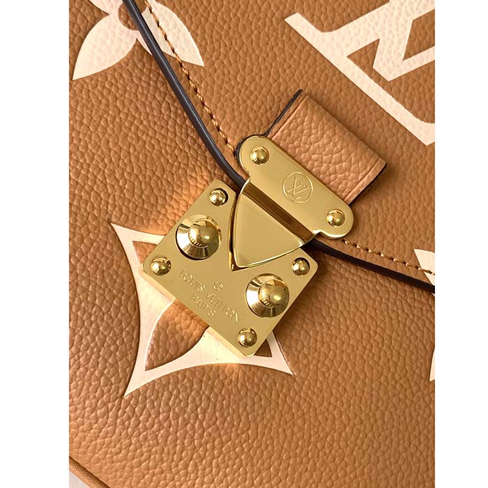 Louis Vuitton LV Women Pochette Metis Bag Beige Monogram Empreinte Embossed Grained Cowhide