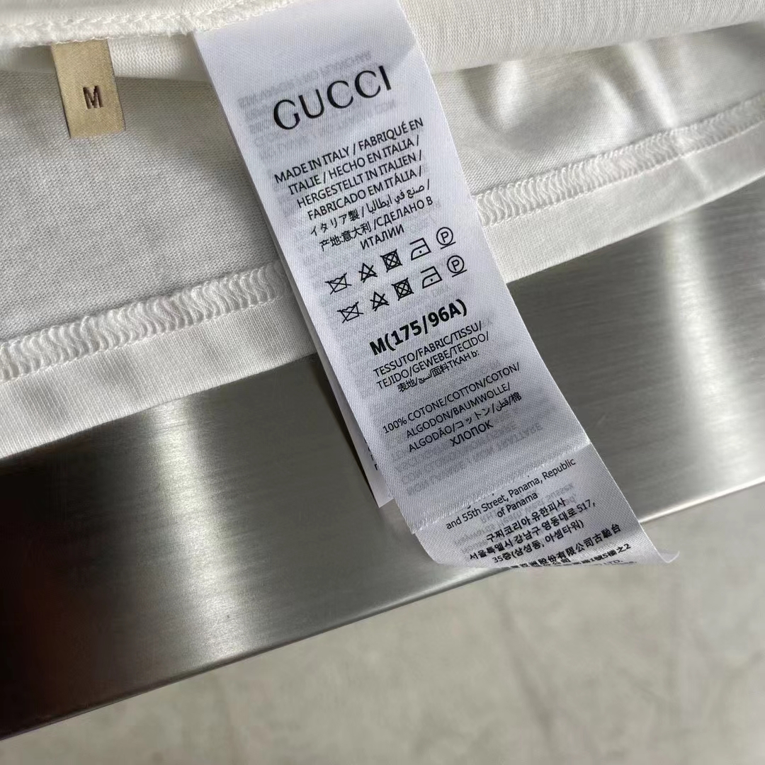 Gucci Women GG Cotton Jersey T-Shirt Red Off White Medium Crewneck Raglan Sleeves