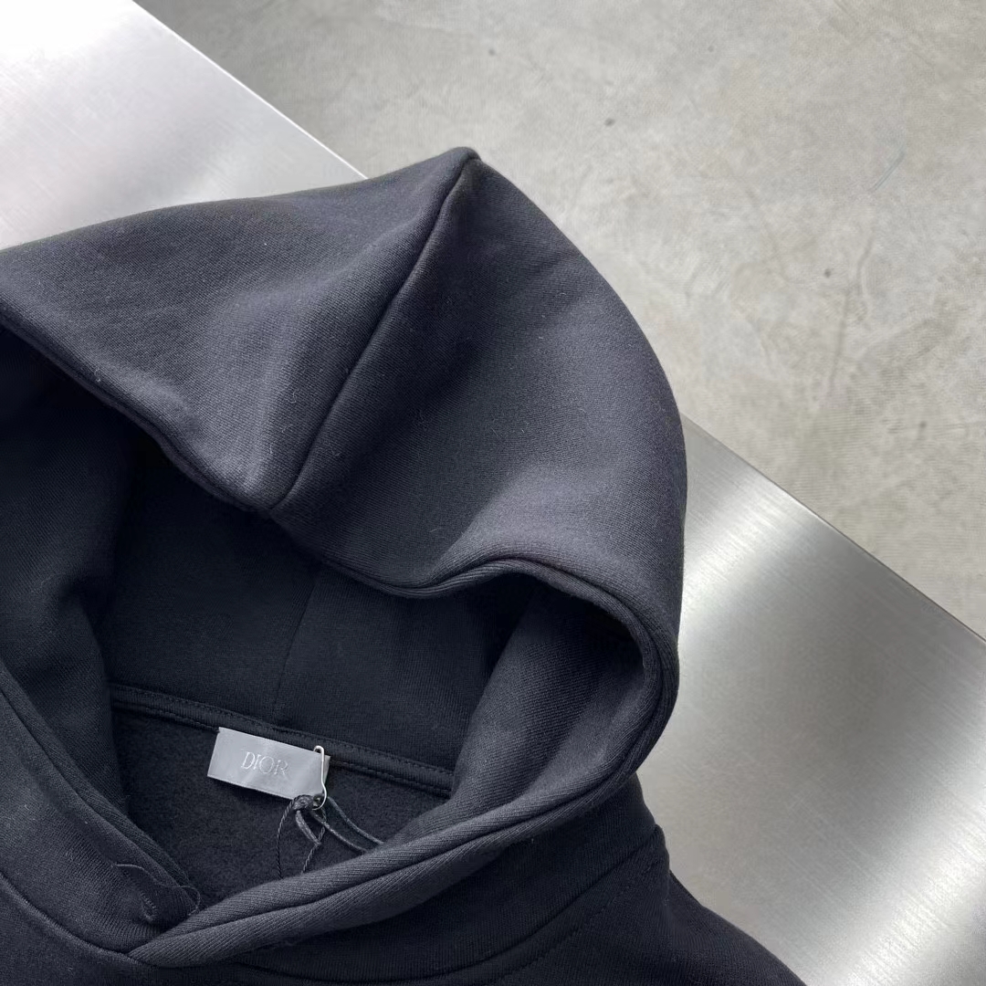 Dior Men CD Relaxed Fit Hooded Sweatshirt Black Cotton Fleece