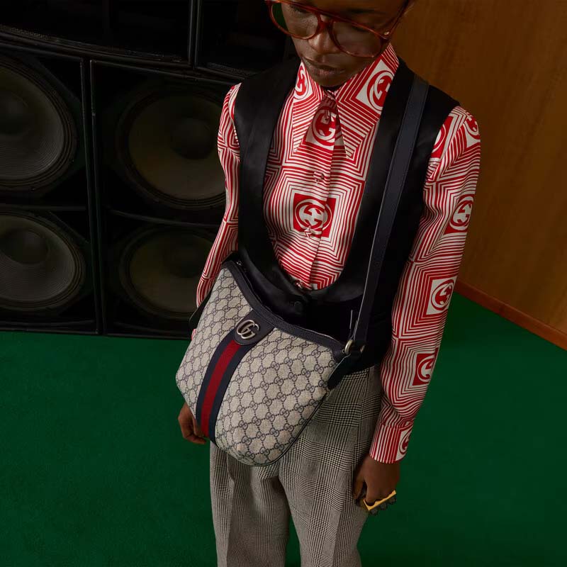 Gucci Unisex Ophidia GG Small Shoulder Bag Beige Blue GG Supreme Canvas