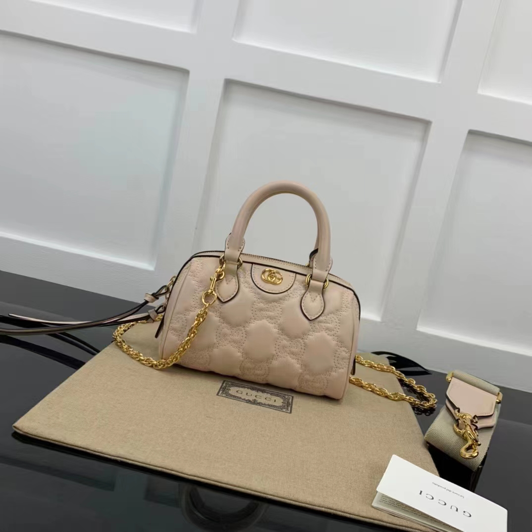 Gucci Women Matelassé Leather Top Handle Bag Beige GG Matelassé Leather Double G