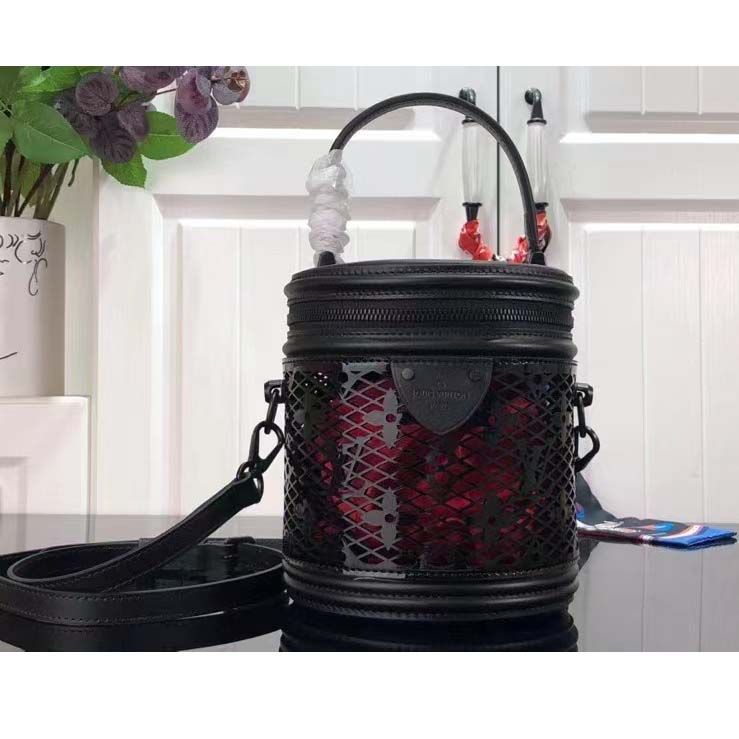 Louis Vuitton LV Women Cannes Handbag Black Patent Calfskin Cowhide Leather