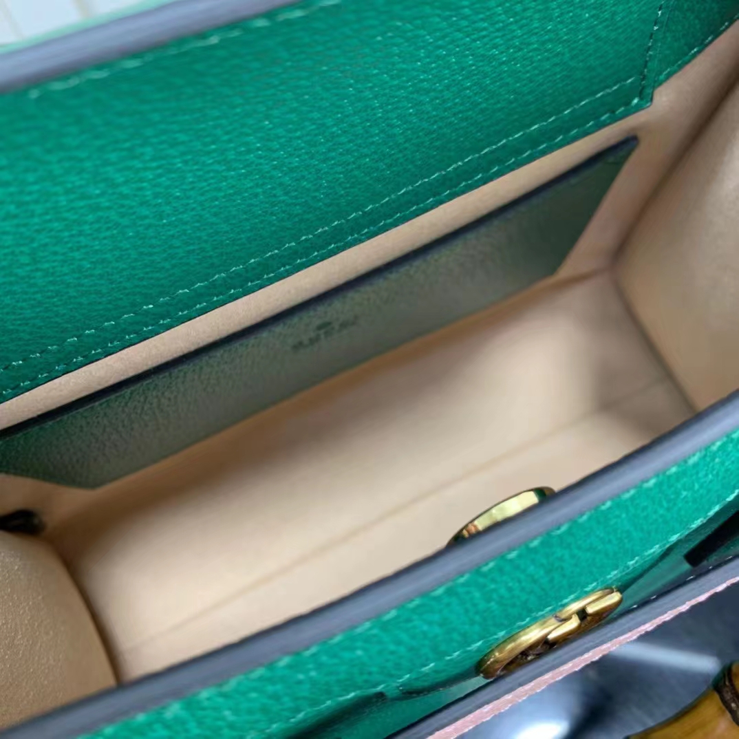 Gucci GG Women Diana Small Tote Bag Double G Green Leather