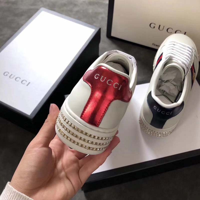 Gucci Women Ace Sneaker with Crystals White