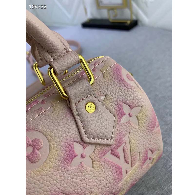 Louis Vuitton LV Women Nano Speedy Pink Monogram Empreinte Embossed Supple Grained Cowhide