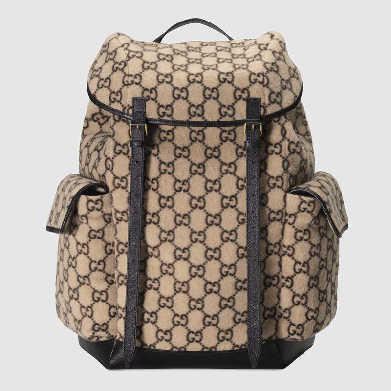 Gucci GG Unisex Large GG Wool Backpack in Wool and Leather