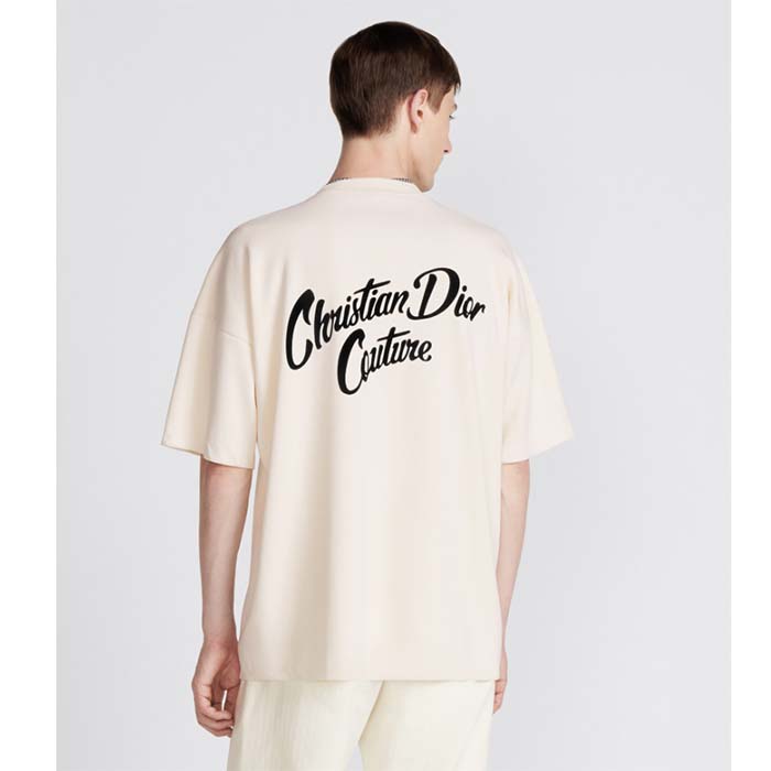 Dior CD Men T-Shirt Ecru Silk Cotton Jersey Ribbed Crew Neck