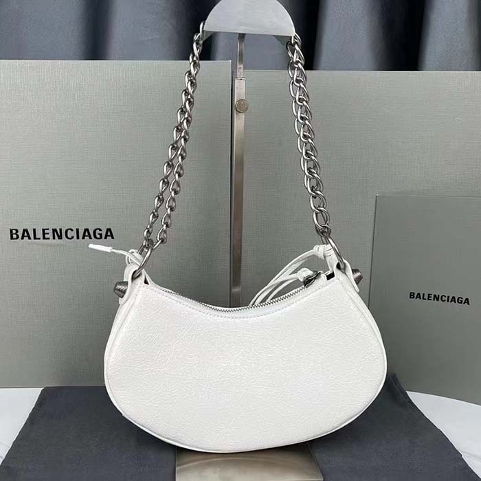 Balenciaga Women BB Le Cagole XS Shoulder Bag White Arena Lambskin