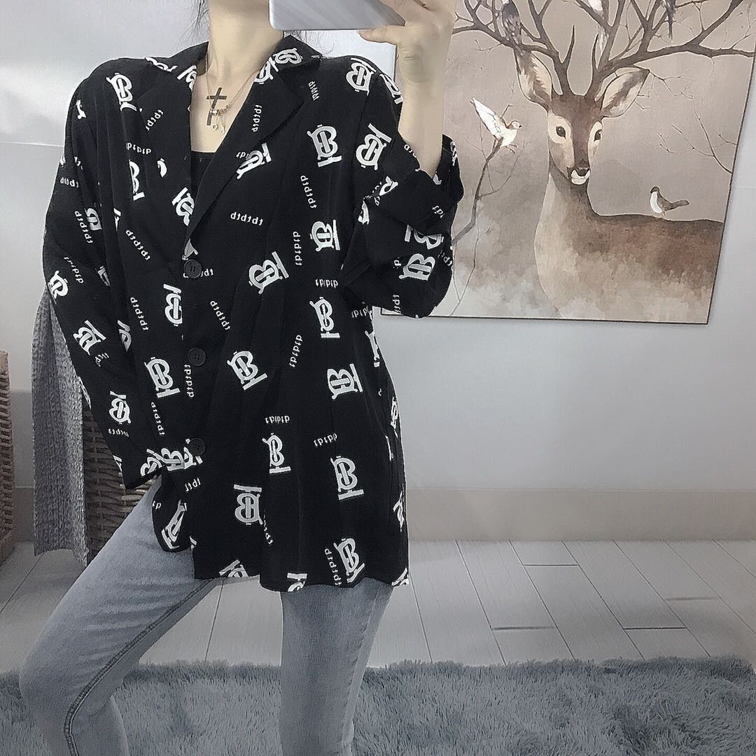 Fashion Versatile Printed Small Suit Long Sleeve Shirt 1024042714