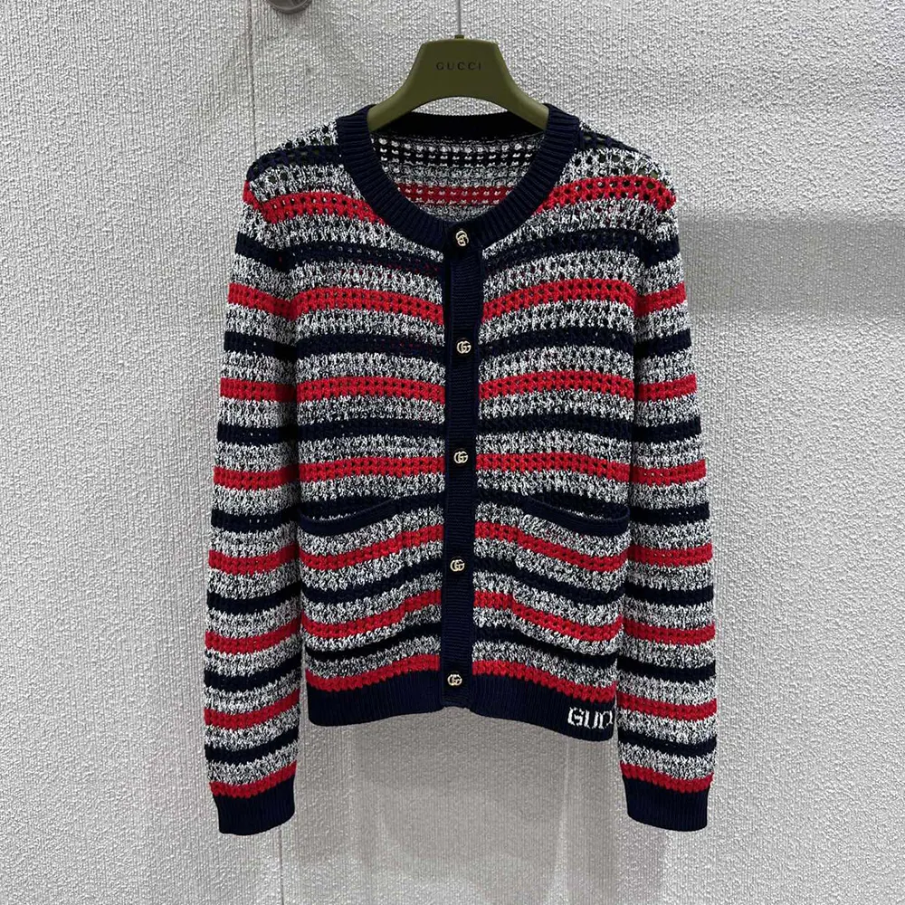 Gucci Women Striped Cotton Cardigan with Intarsia 835983